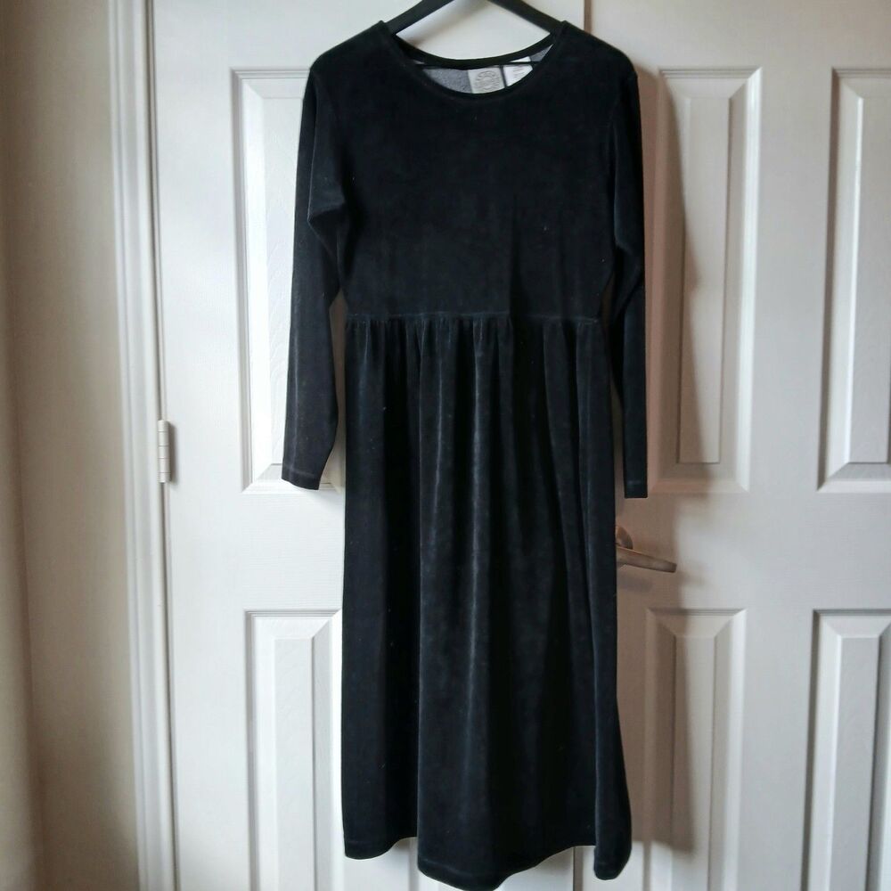 Vintage Erika & Company Y2K Black Velour/Velvet Long Dress Size PL Long Sleeves